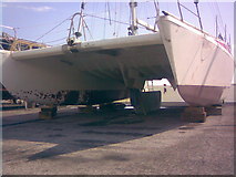 TR3864 : A Catamaran Close-up in Ramsgate Harbour by Robert Lamb