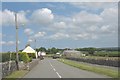 The B 4421 at the southern entrance to Llangaffo village