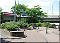 Inside the pedestrian roundabout on Great Cambridge Rd facing West