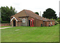 Village hall and red telephone box