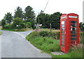 Telephone box and junction west of Penuwch, Ceredigion