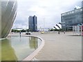 Looking to the Crowne Plaza Hotel from outside the Glasgow Science Centre