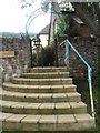 Steps up from the lower to the higher level at Porlock Visitor Centre