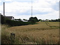 View across farmland towards West Hougham mast