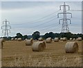 SP4894 : Bales and pylons near Stoney Stanton by Mat Fascione