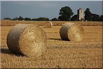 SO8133 : Straw bales and Pendock Church by Philip Halling