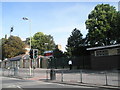 Traffic lights by the entrance to "The Recreation Ground"